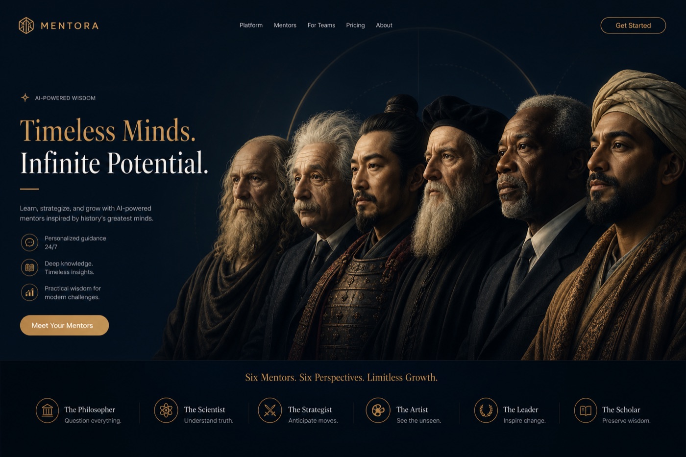 Historical Collection AI — six historical mentors